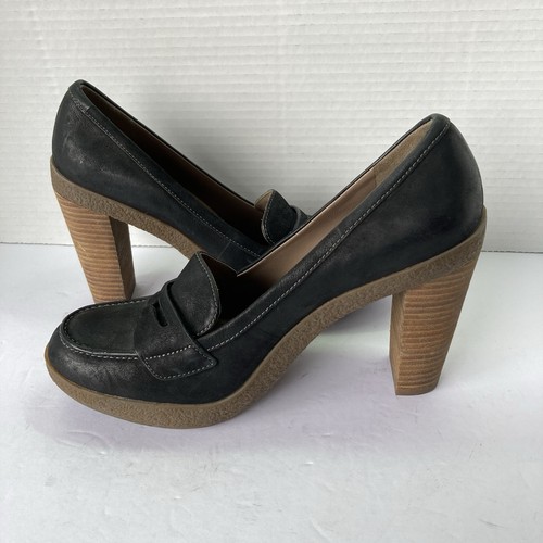 ECCO Womens Black Leather Slip On Classic Pumps Heels Casual Shoes Size 39 - Picture 5 of 9