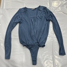 Free People Intimately Turnt Bodysuit Women S Blue Long Sleeve Wrap Front CEB263