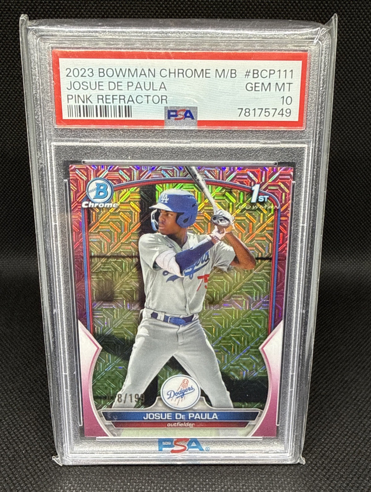 Josue De Paula 2023 Bowman Chrome Mega RC 1st Pink Mojo Refractor /199 PSA 10!!!