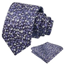 Mens 3.15inches Exquisite Floral Tie with Small Flower H142-dark Purple/ White