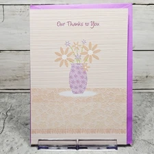 Thank You Greeting Card 6x8 Our Thanks Beige Purple Floral Designer Greetings