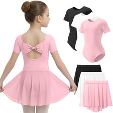 3 Pack Ballet Leotards for Girls Short Sleeve Dance Dress with Removable Skir...