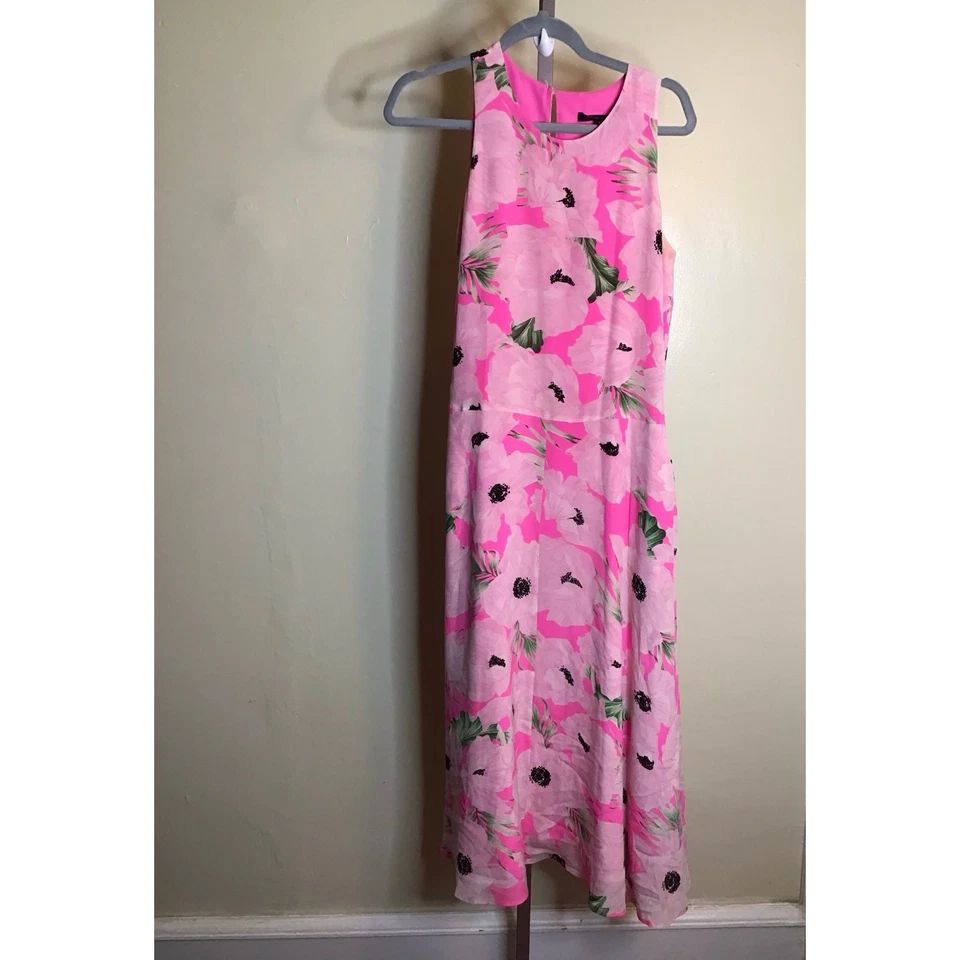 Maxi Vestido French Connection Mujer 100% Seda Floral Sin Mangas Talla 2 Rosa Usado en Excelente Condición Foto 3 de 4