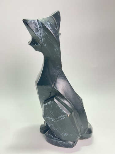 Vtg MCM Cubist Black Cat Statue Universal Statuary Corp Stamped 1961 Chicago USA - Bild 12 von 15