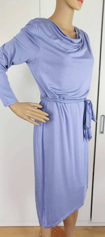 Vestido modesto forrado manga larga cuello chal azul colección M&S Reino Unido 14 Foto 2 de 4