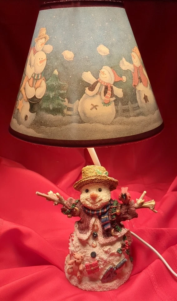 Navidad Primitivo País Feliz Muñeco de Nieve Pájaro Rojo Lámpara Resina Funciona Muy bien 15"  Foto 2 de 4