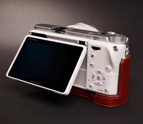 New Genuine Real Leather Half Camera Case Bag Cover Handmade for Samsung NX500 - Picture 5 of 9
