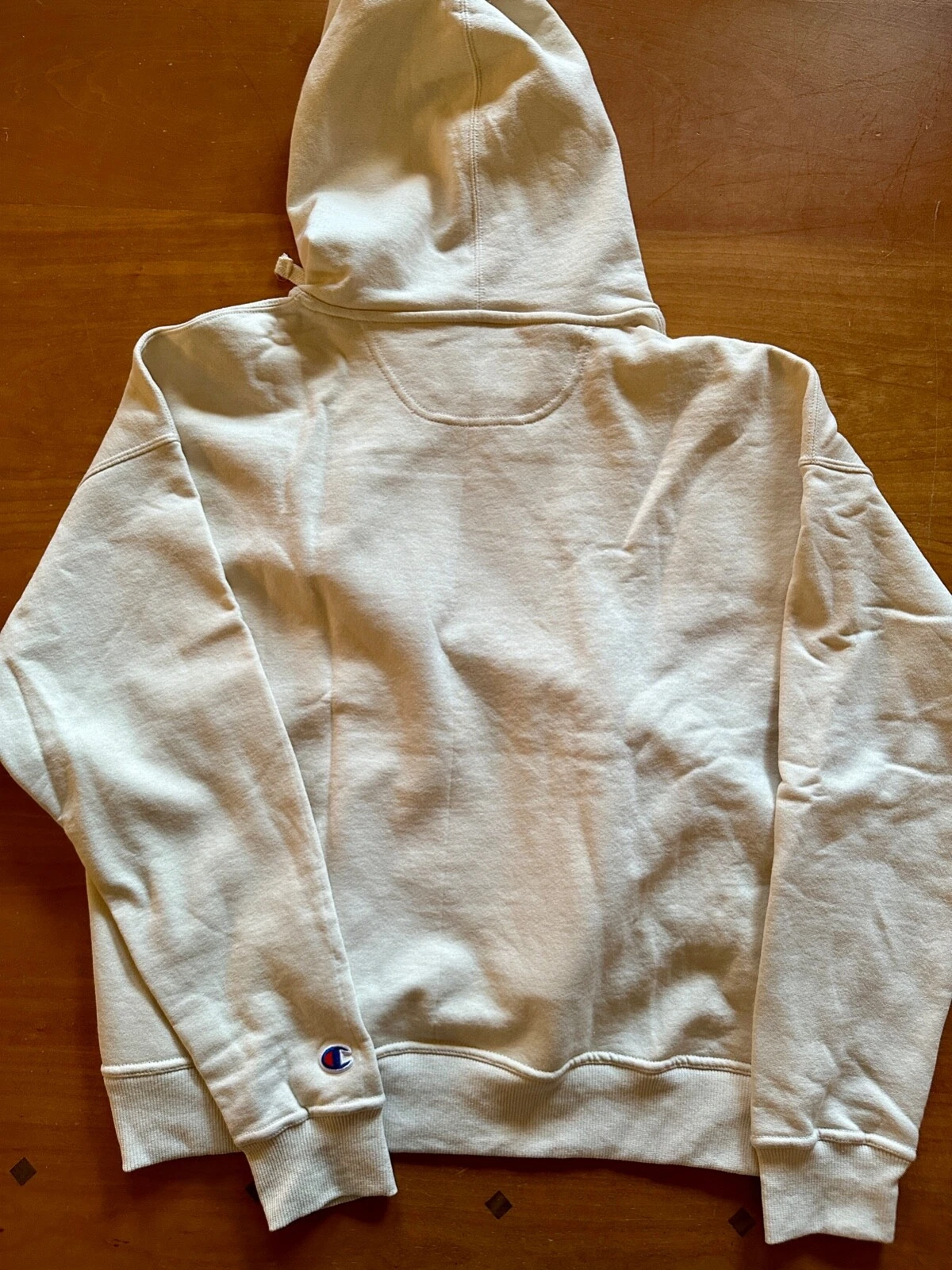 OFF WHITE Felpa con cappuccio Champion donna taglia M avorio foderata in pile tasca frontale nuova con etichette $55