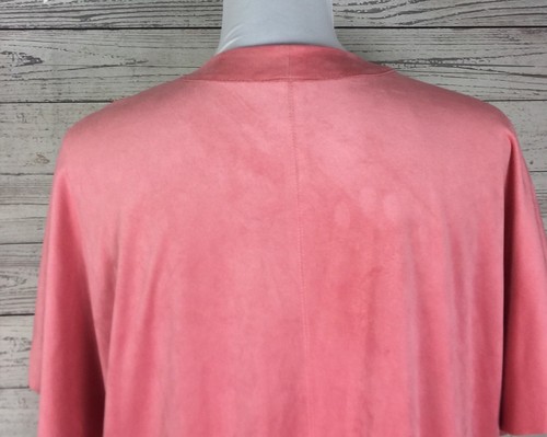 Ruby Rd. Women Pink Open Faux Suede Fringe Eyelet Stretch Jacket Cardigan Size M - Picture 6 of 9