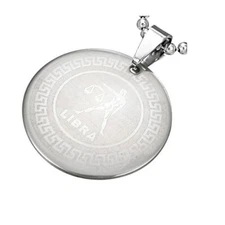 Stainless Steel Silver-Tone Greek Key Zodiac Sign Necklace Pendant - Libra