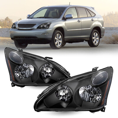 For 2004-2009 Lexus RX330 RX350 Front Halogen Black Headlights Amber NOT HID L+R