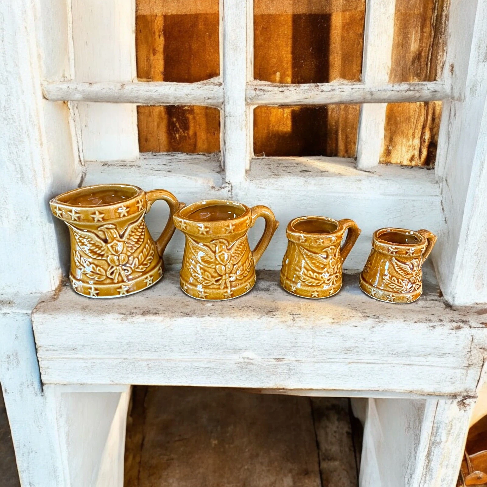 1970's Vintage Early American Style Measuring Pitchers: 1, 1/2, 1/3 & 1/4 Cup