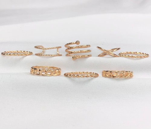 Juego de anillos minimalistas, lindos anillos, juego de anillos, delicados anillos, juego de anillos enchapados en oro, M - Imagen 7 de 9