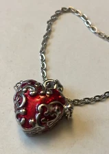 heart locket red enamel silver decoration charm necklace 18" stainless steel