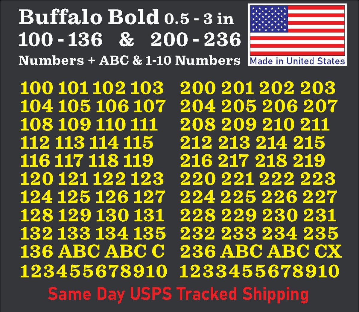 100-136 & 200-236 Vinyl Decal Numbers - Mailbox, Wall, Address