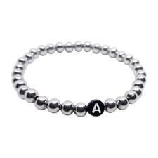 Bracciale con iniziale lettera del nome perle in Acciaio inox Argento Uomo Donna
