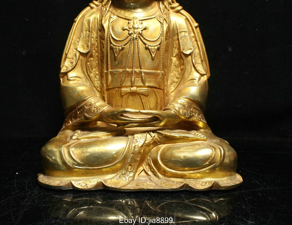 30 cm Old China Chinese Tibet Buddhism Bronze Gilt Seat Kwan-yin Guan Yin Statue - Image 3 of 4