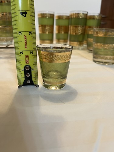 Vintage Culver Starlyte Glass Barware Green & 24K Gold 17 Piece & Rack MCM READ - Picture 6 of 7