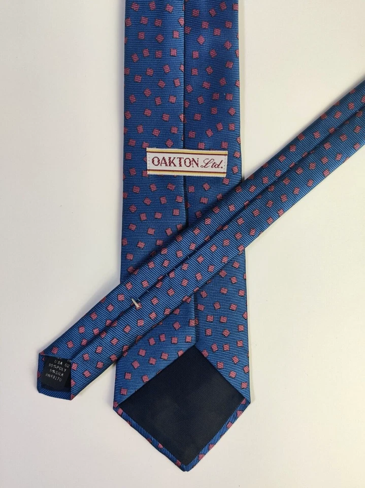 Oakton Ltd - Men's Navy Polo Blue & Light Red Square Neck Tie 3.2"W x 57"L - Image 2 of 4
