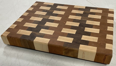 Handcrafted Solid Wood Cutting  Board Cherry, Oak & Walnut 11 ¼'' x 9'' x 1 ½'' New