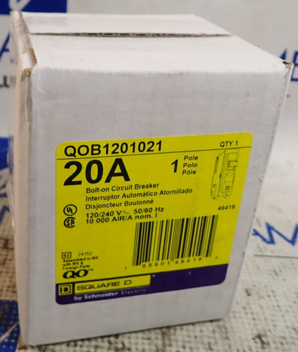 NEW - Square D QOB1201021 20 Amp 120/240v Bolt on QOB 120v Shunt trip Breaker