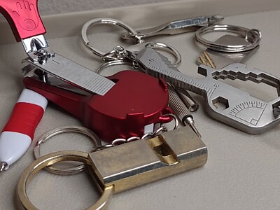 Lot Of 5 Useful Tool Keychains Whistle, Multitool, Clippers
