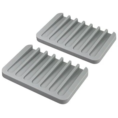 IGADGITZ HOME 2x Grey Silicone Soap Saver Dish Drain Holder Mat Tray Drainage Bathroom Kitchen