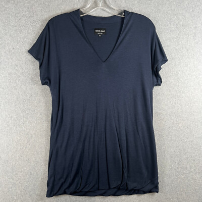 Giorgio Armani V Neck Knit Shirt Womens 48 Navy Blue Cashmere Blend NWOT