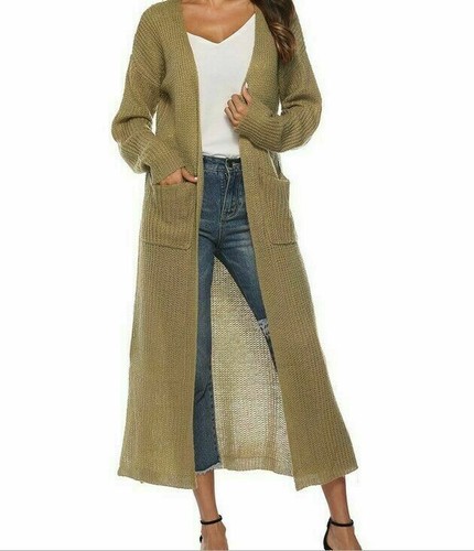 Maxi cardigan lungo spolverino manica lunga aperto davanti maglione cappotto donna - Foto 18 di 20