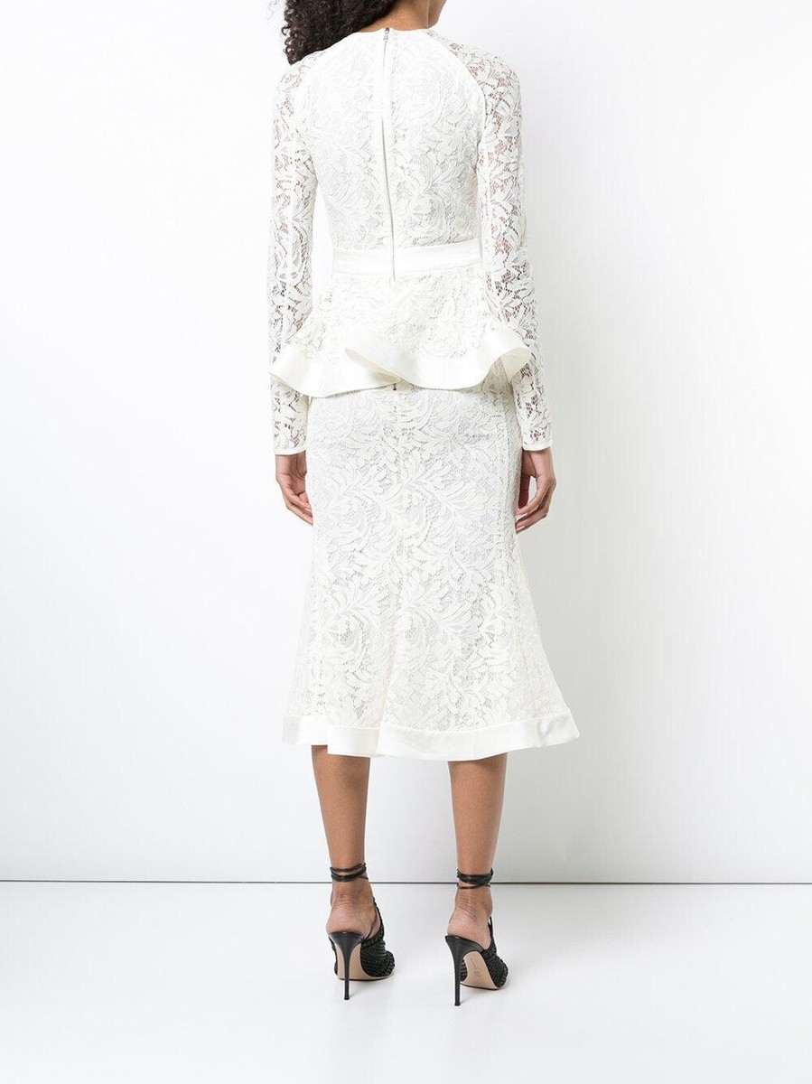New David Koma Womens Lace Long Sleeve Peplum Flounce Midi Dress