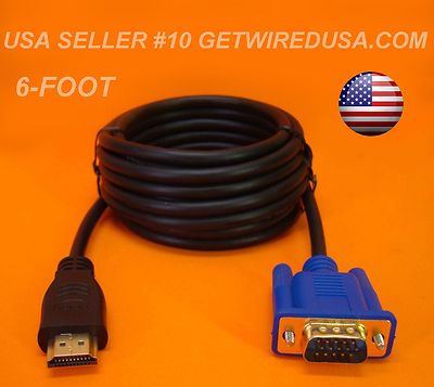 us seller NEW VGA to HDMI VIDEO MONITOR CABLE LAPTOP COMPUTER TV SCREEN CORD 6FT