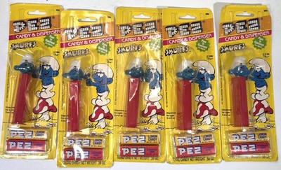 Vintage 1986 Peyo Smurfs Cartoon Pez Candy Dispenser NIP Unopened   Lot Of 5