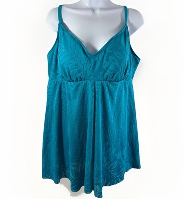 Bal Harbour 1 pc Swimsuit Sz 18 Tropical Torquiose Lace Floral Layer Babydoll