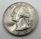 1964 Denver Mint USA Washington Quarter Dollar 90% Silver 25c Coin Mint D B02