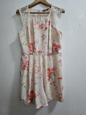 New Look Floral Playsuit Siz 14 Cream Pink Flower Lace Eyelash Trim Strappy Back
