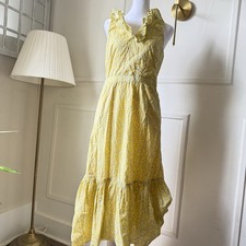 J.CREW Yellow Daisy Floral Ruffle V-Neck Sleeveless Midi Dress Size 4 Woven