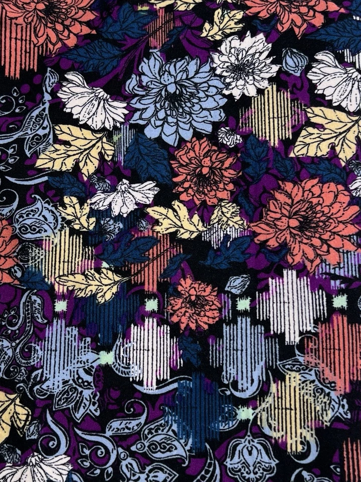 Leggings LuLaRoe TC Alto Curvilíneo Floral Multicolor RETRO Flores Hojas Calce Elástico Foto 3 de 4