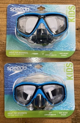Lot of 2 Speedo Kids Swim Mask Blue Surf Gazer Cyber Beach Pool Snorkel Scuba