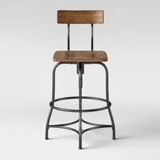 Threshold Adjustable Counter Stool Barstool Metal Frame Wood Seat Brown