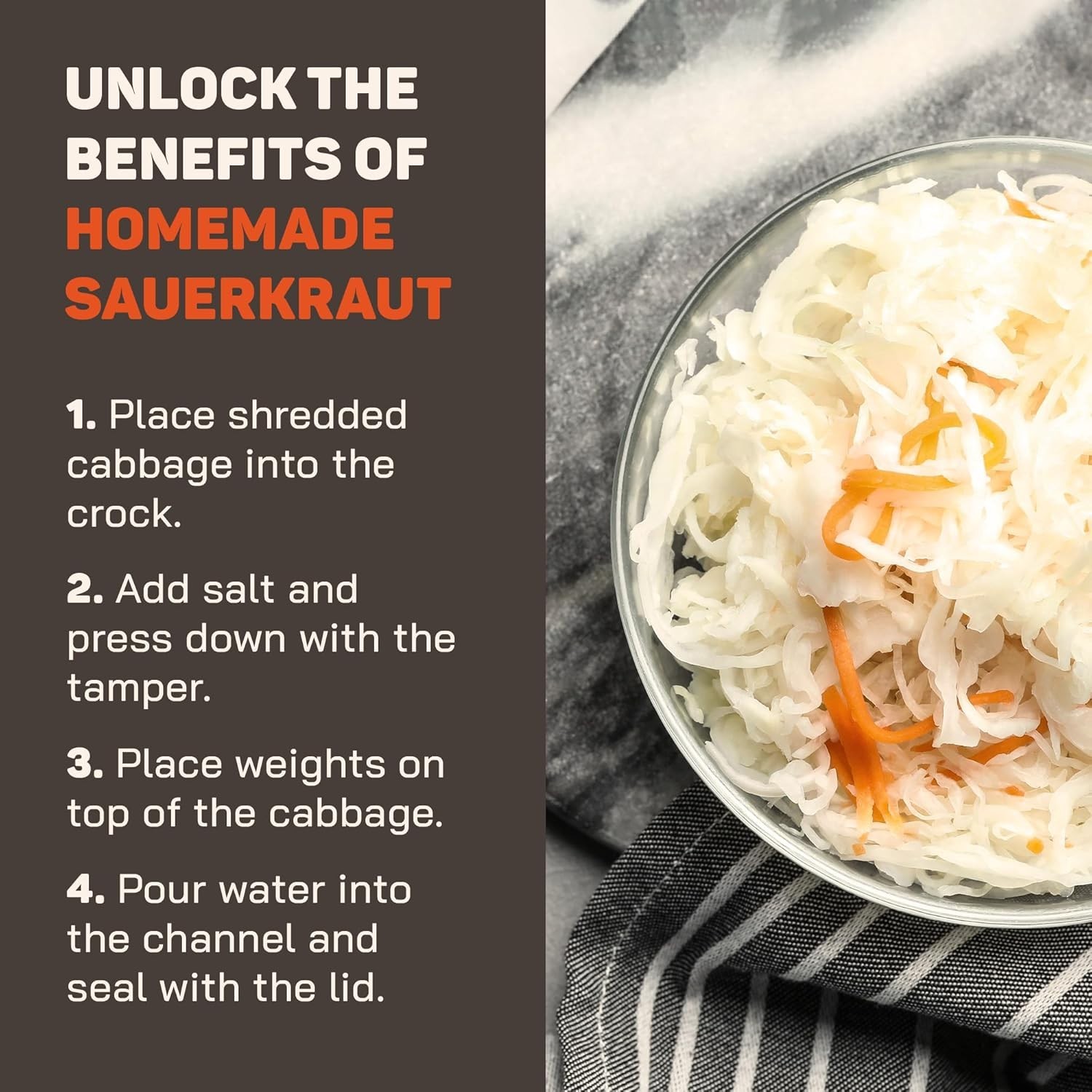 Fermentation Crock 1 Gallon - Sauerkraut Crock with Lid, Weights & Pounder - Cer
