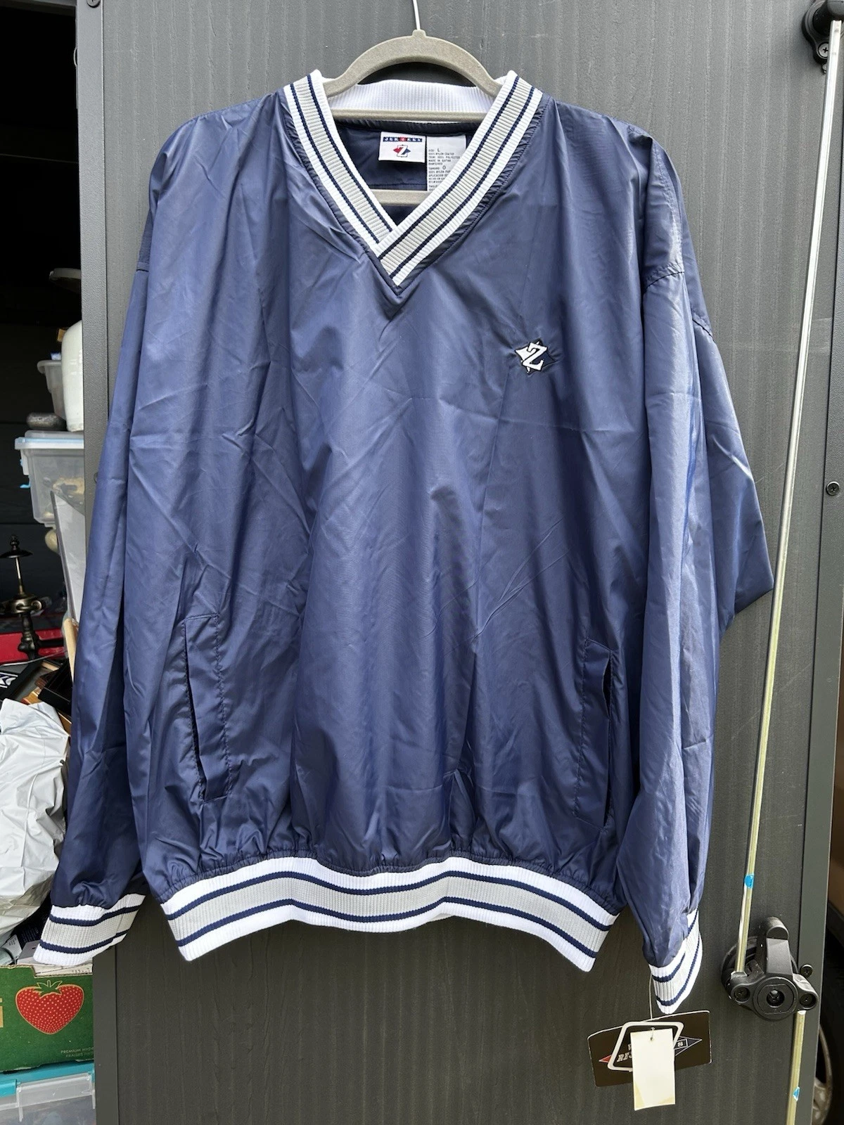 Vintage Jerzees Jacket Mens Large Blue Nylon Windbreaker Retro 90s Pullover J3