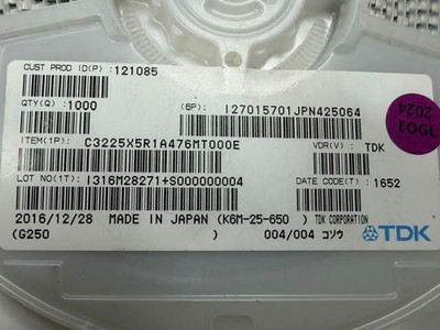 Lot x 1000 pcs TDK C3225X5R1A476M250AC CAP CER 47UF 10V X5R 1210