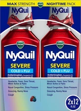 Vicks NyQuil SEVERE Cold, Flu, and Congestion Medicine, 2x12 fl oz Twin... 