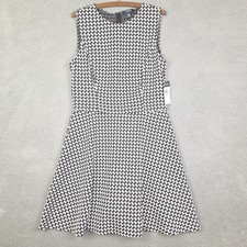Chaps Dress Womens 14 Black White Houndstooth Fit Flare Academia New
