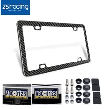 100% Real Black Carbon Fiber License Plate Frame Silm 4 Holes with Screws Caps
