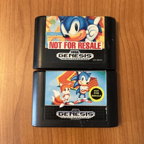 Sonic the Hedgehog 1 & 2 -Sega Genesis 1991 & 1992-Vintage 2 Video Games Set Lot