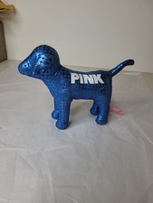 PINK Victoria  s Secret Logo Blue Metallic Polka Dot Mini Plush Dog 6" Tall