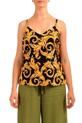 Versace Women's Gold Signature Barocco Sleeveless Blouse Top US L IT 44