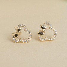 0.08ct Natural Diamond Kids Minnie Mouse Studs 14K Gold Disney World Earrings