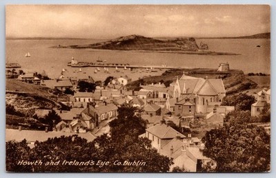 Antique Ireland Postcard HOWTH and Irelands Eye Harbor 1910